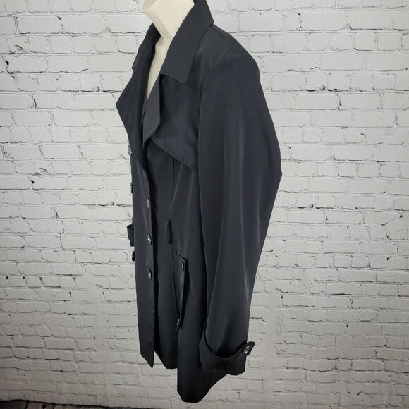 Calvin Klein Black Double Breasted Buttoned Rain Coat Jacket Peacoat Large L - Picture 14 of 16